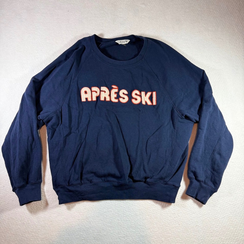 J.Crew Womens Navy Blue Apres Ski Graphic Raglan Crewneck Sweatshirt Size M